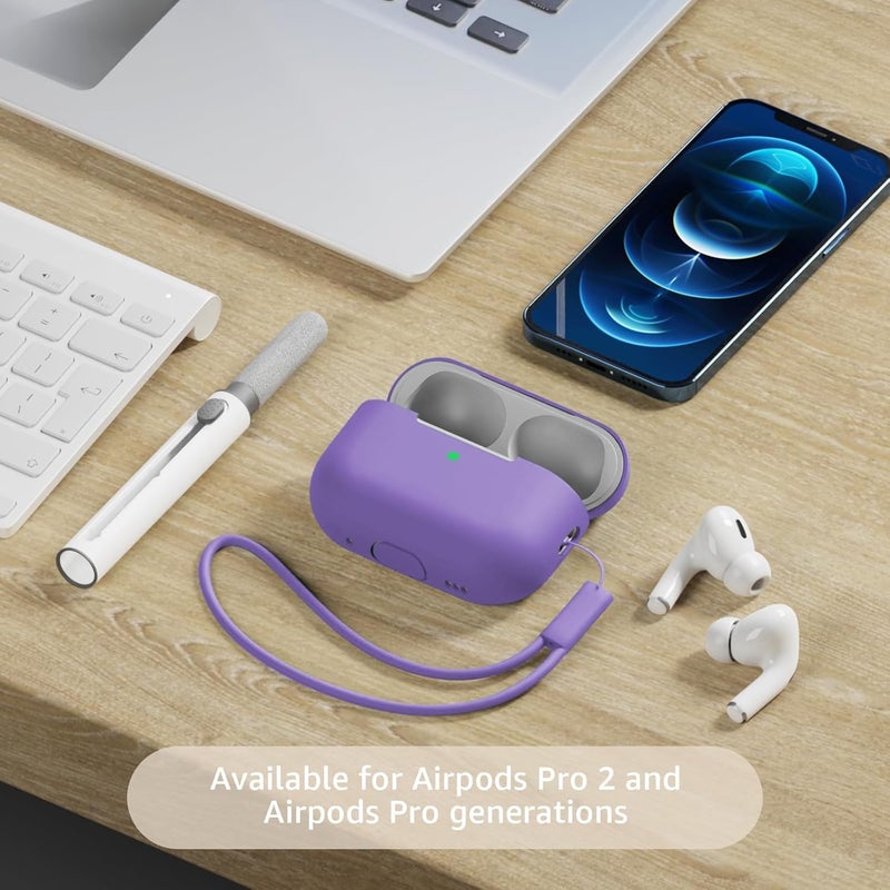 Tandoler Compatible with Airpods Pro 2 Case, Soft Silicone Skin Cover Protective Cases with Cleaner kit and Lanyard Compatible for AirPod Pro 2nd Generation, Front LED Visible - Violet - Image 2